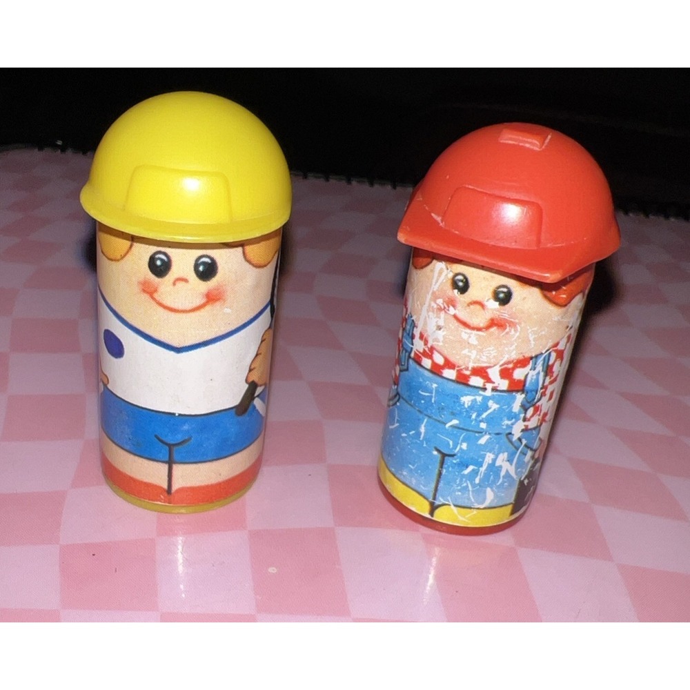 Vintage Yellow Plastic Cylinder Shaped  Figurine Toys